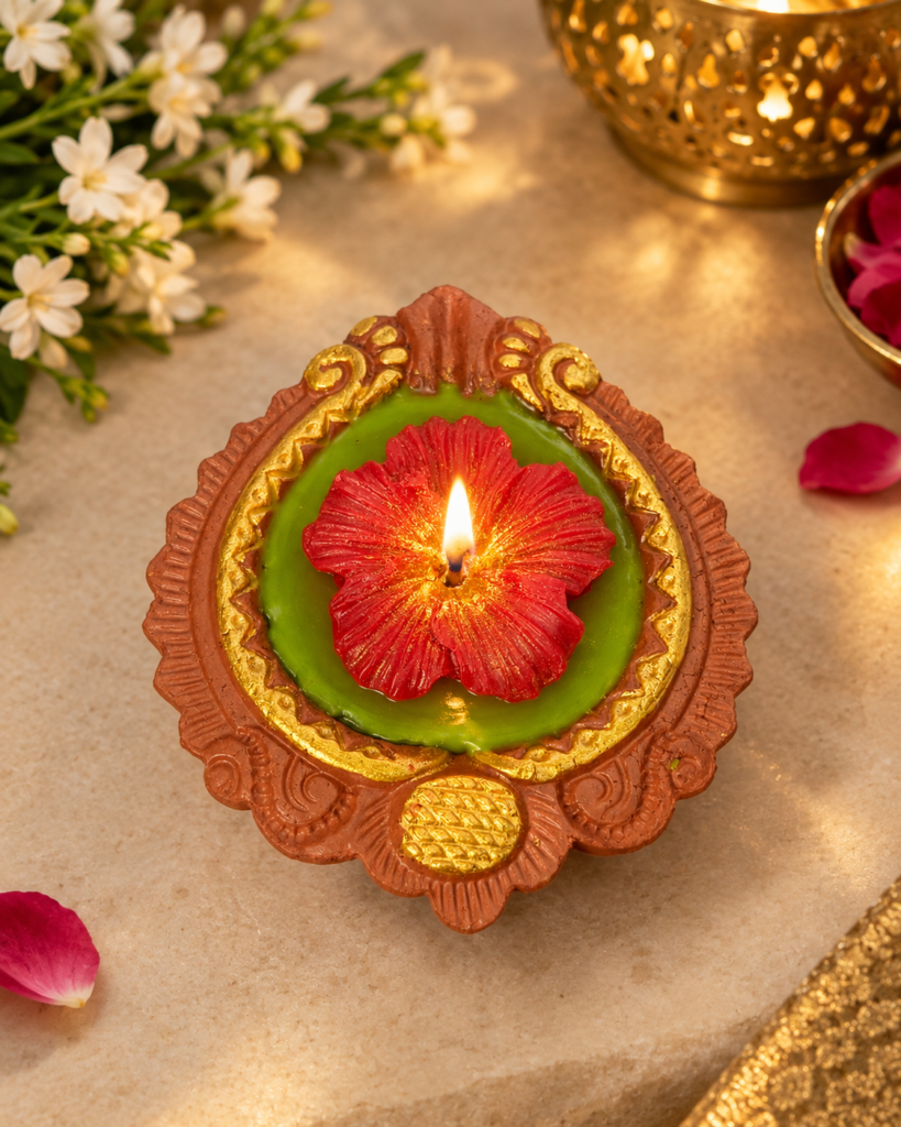 Hibiscus Diya Candle (Pack of 6)