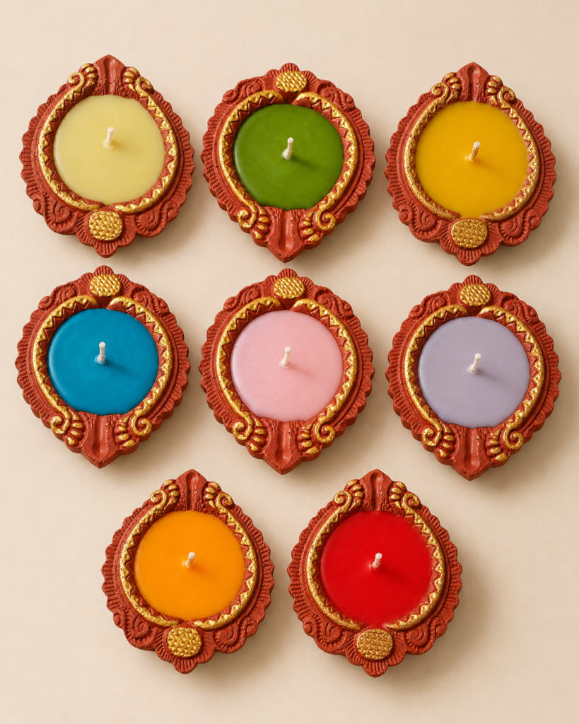 Rangoli Diya Candle Mixed color Combo (Pack of 12)
